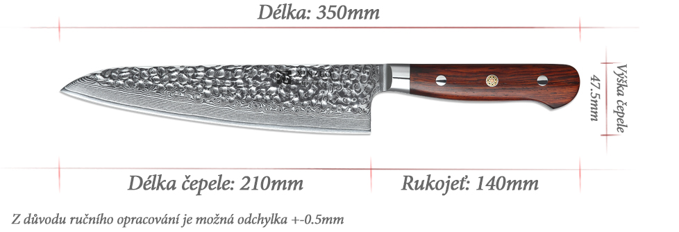 Šéfkuchařský nůž XinZuo Yun B9H velikost